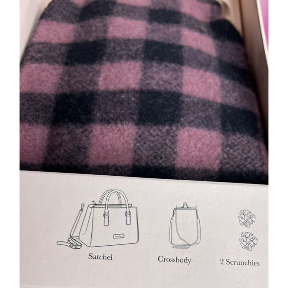 Nanette Lepore 4 pc Satchel Crossbody Pink Buffalo Check Velvet Scrunchies purse - Picture 10 of 10